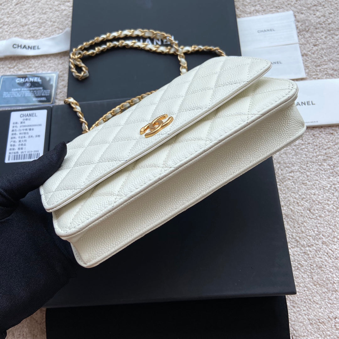 CC Logo Flap Bag 20cm White Caviar GHW 235169