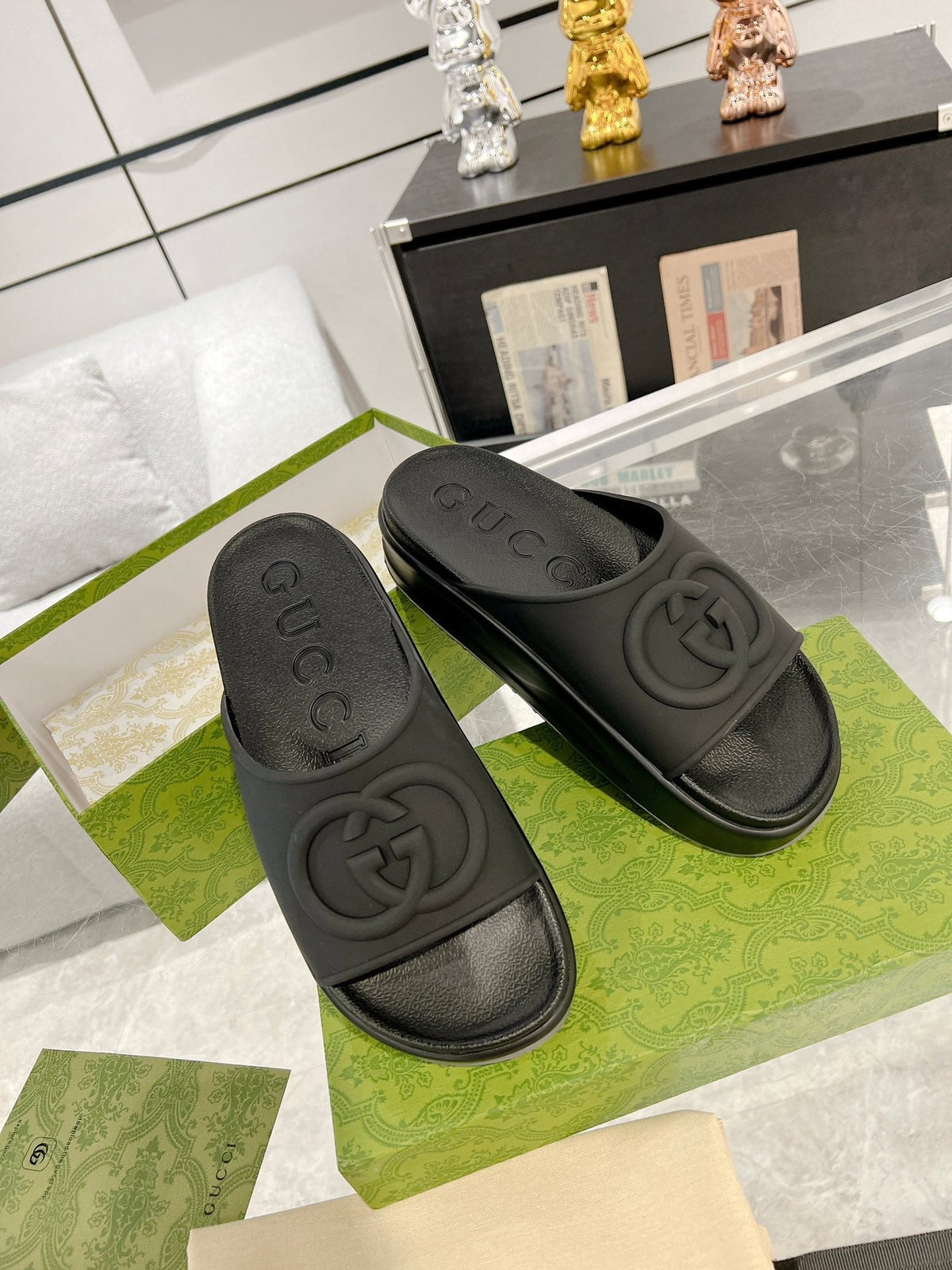 GC 25 Interlocking G 50mm Slide Sandal Black Cowhide 292380