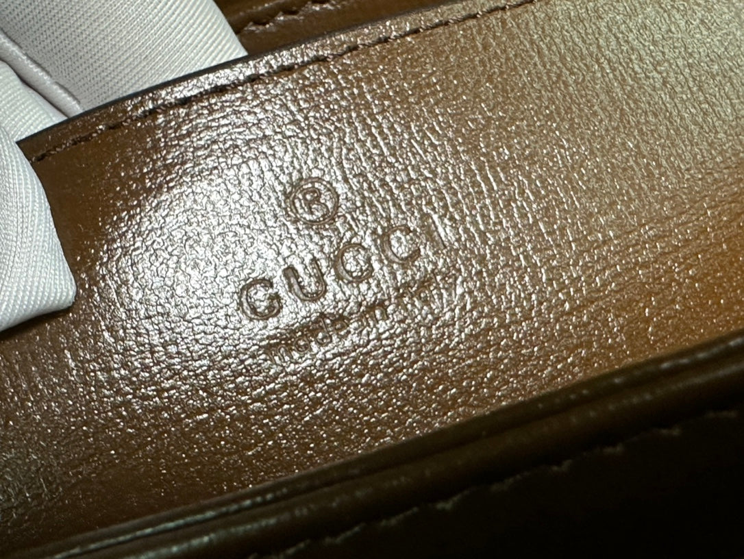 GG 18 HORSEBIT 1955 MINI BAG BEIGE CANVAS AND EBONY CALFSKIN