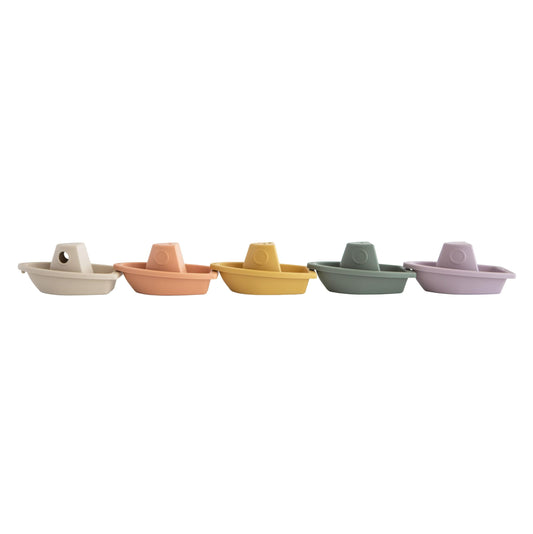 Mushie Stackable Bath Boats Toy (Rustic) | Floating Bathtub Toys For Baby & Toddler, Set Of 5 | Made In Denmark