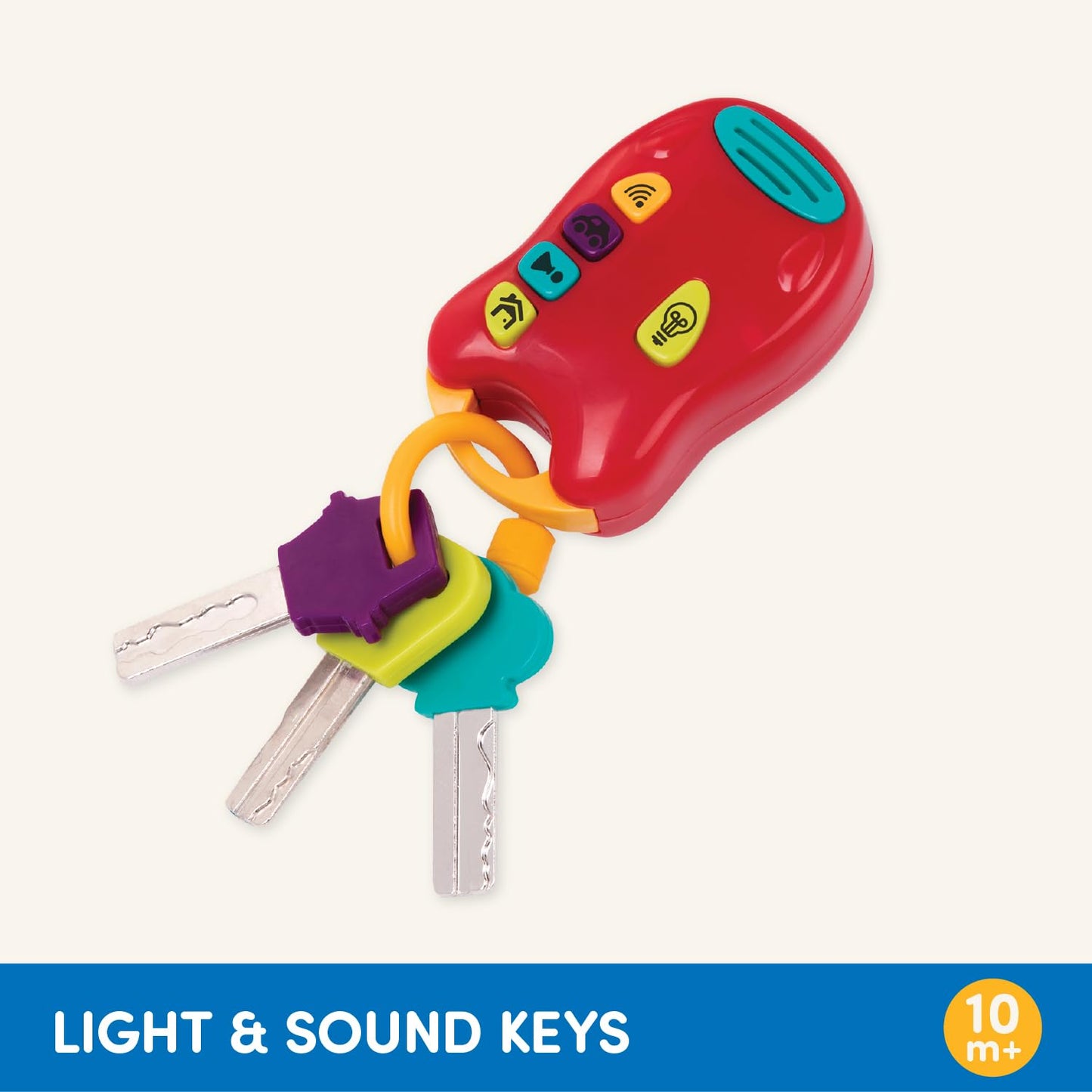 Battat Toy Car Keys Set - 3 Keys & Remote with Sounds, Mini Flashlight, Red - 6 x 1.25 x 7.5 inches, For Baby & Toddler