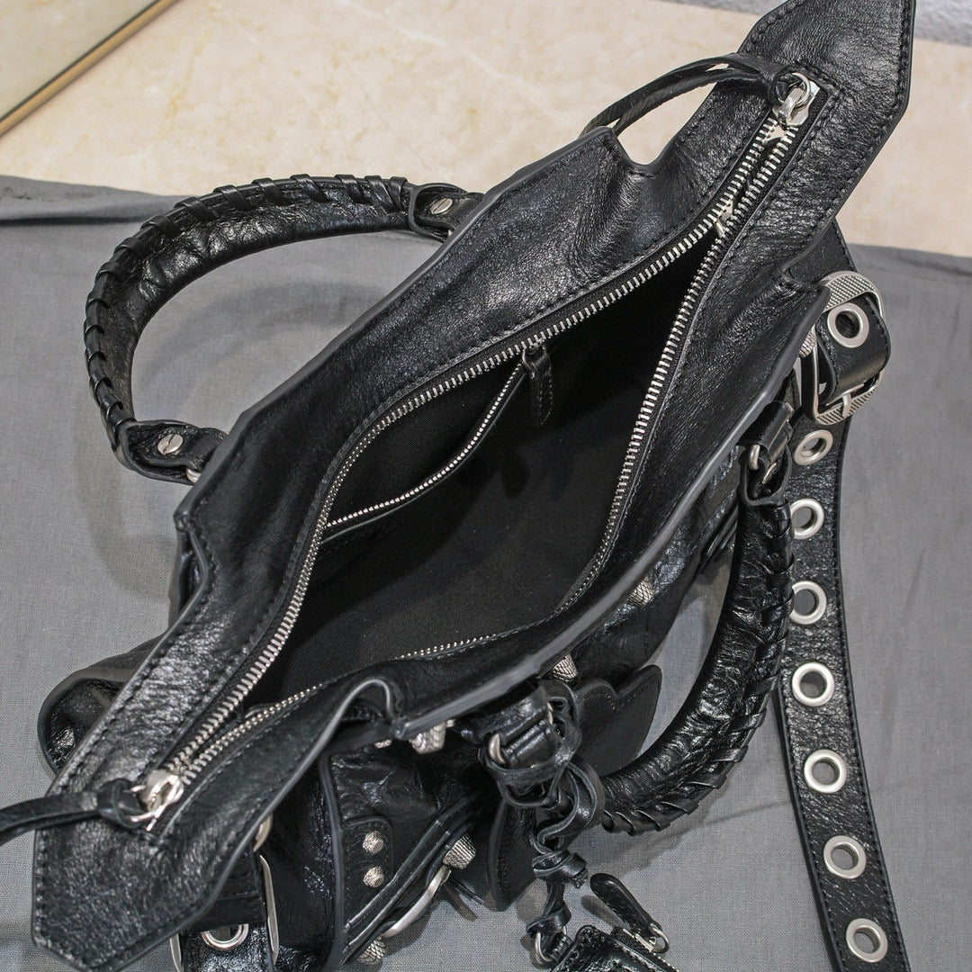 Balenciaga Neo 26cm Cagole City Handbag With Rhinestones Black Patent Calfskin