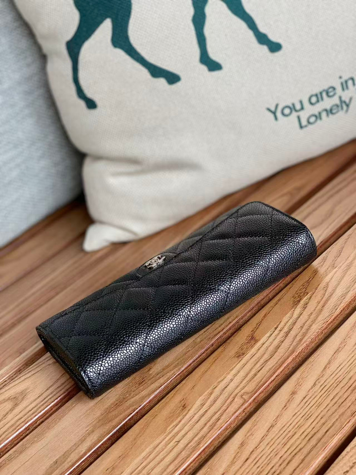 CC Classic Long Flap Wallet Black Quilted Caviar Sliver Buckle