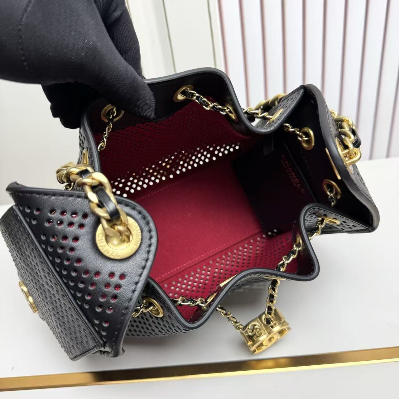 CC 26s Small Handbag 22cm Black Perforated Calfskin