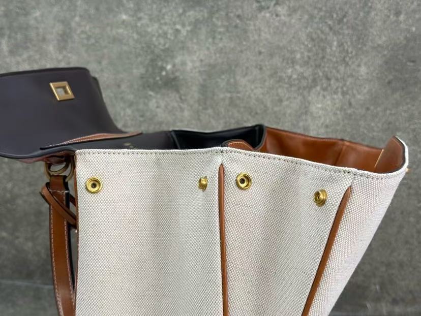 Rodeo Handbag Medium 35cm Beige Tan Brown Canvas Calfskin
