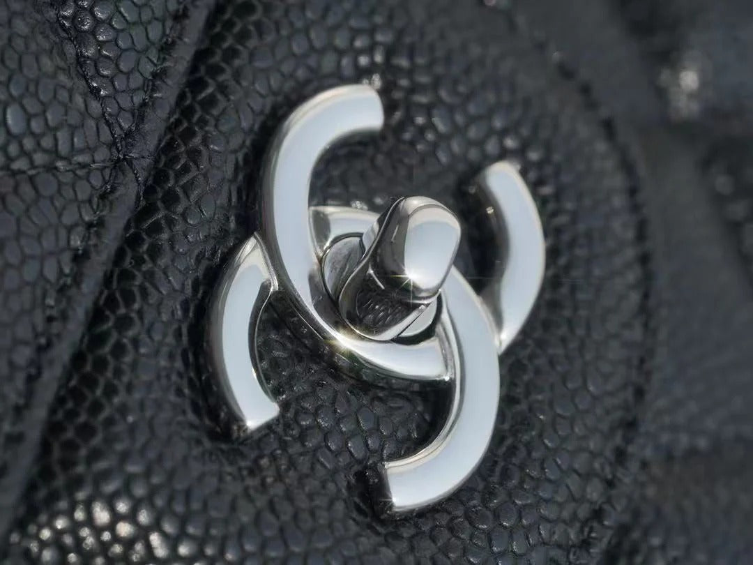 Chanel 2026 Flap Bag 30cm Black Caviar Leather With Silver Hardware
