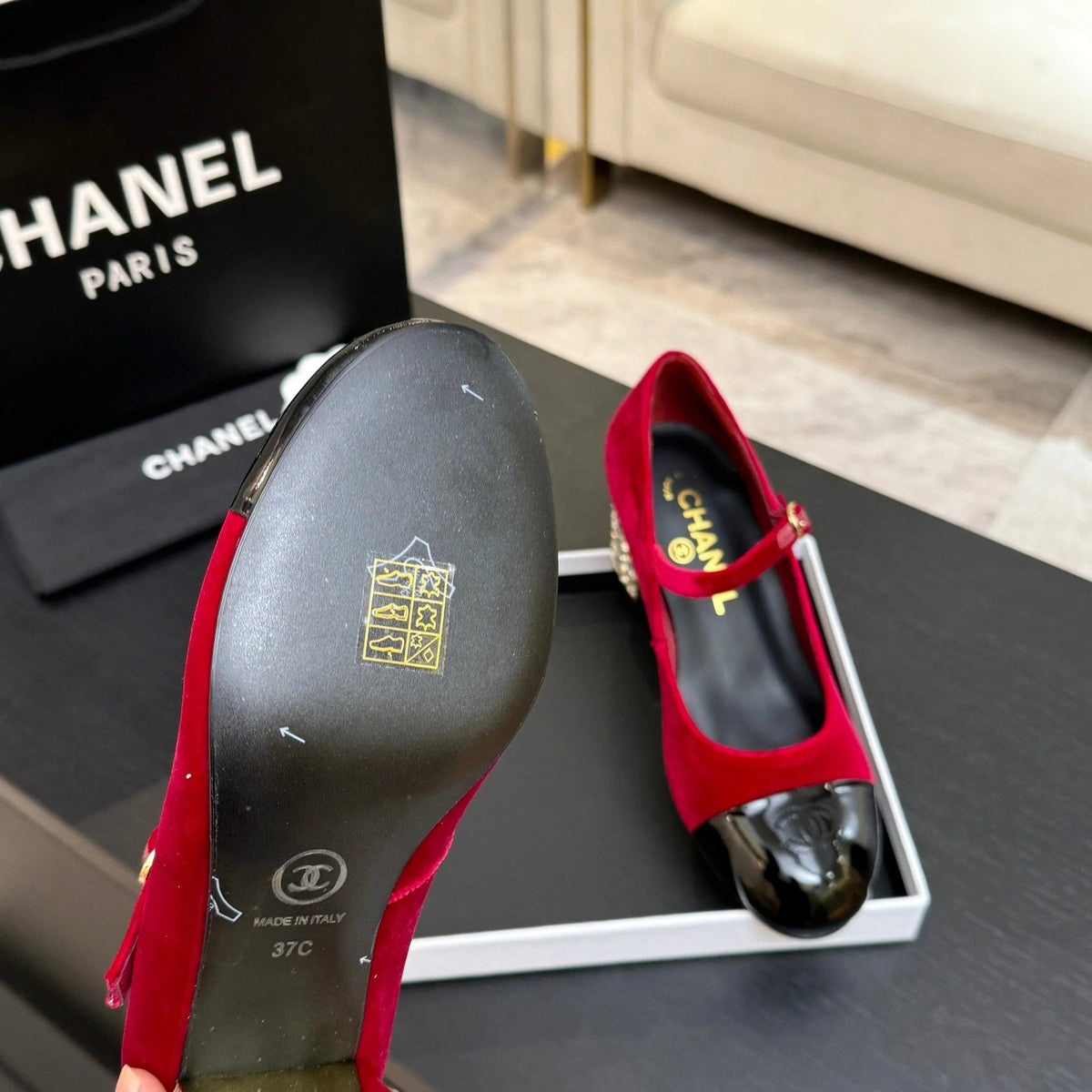 CC 2026 Mary Jane 65 Red Velvet Leather 700644