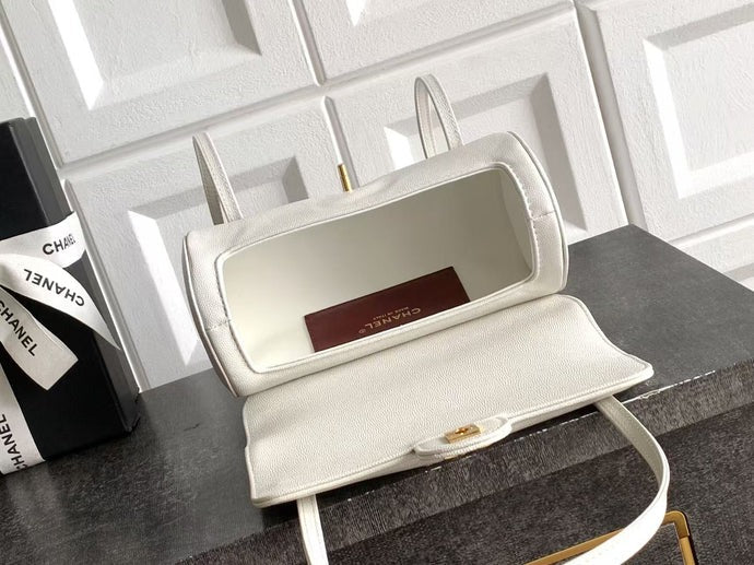 Chanel 2026 Bowling Ball Cylinder Bag White Caviar Leather