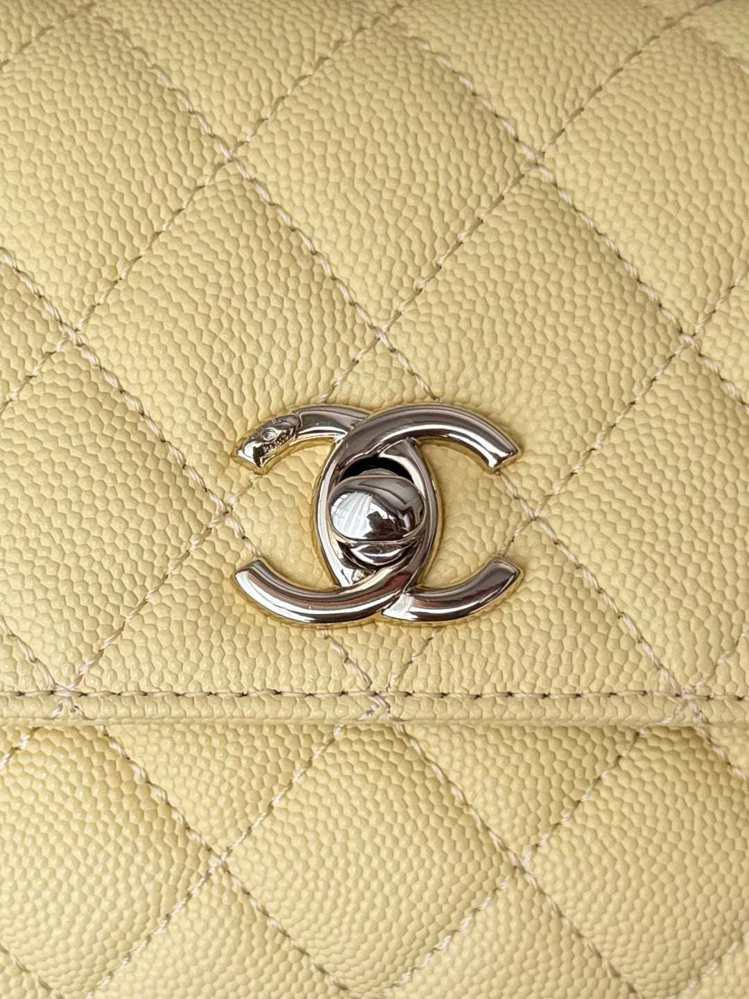 CC 26s Mini Flap Bag 14.5cm with Top Handle Light Yellow Caviar Leather