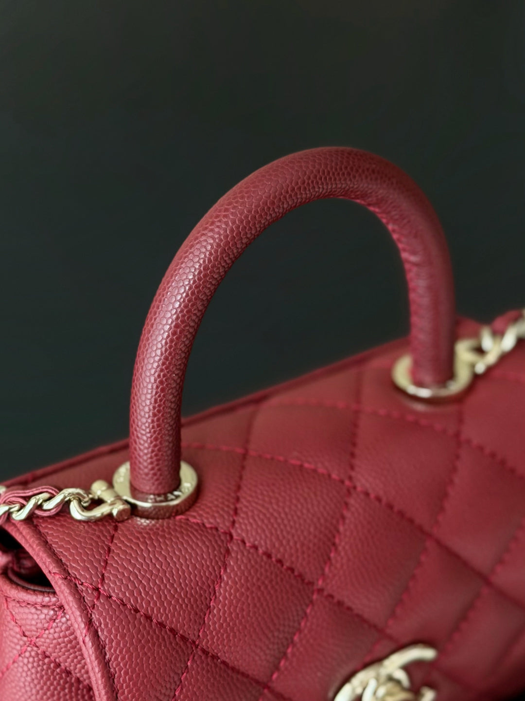 CC 26s Mini Flap Bag 14.5cm with Top Handle Burgundy Caviar Leather