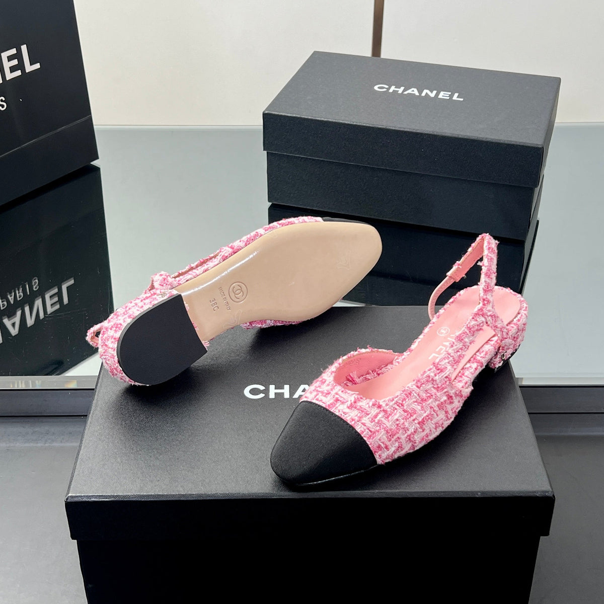 CC Slingback 2.5cm Hot Pink Black Tweed Fabric