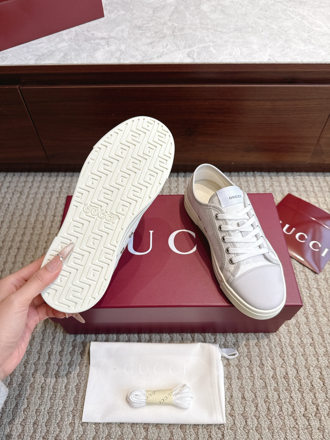 GG Tennis 1977 Low-Top Sneakers Grey White Leather Canvas 104417