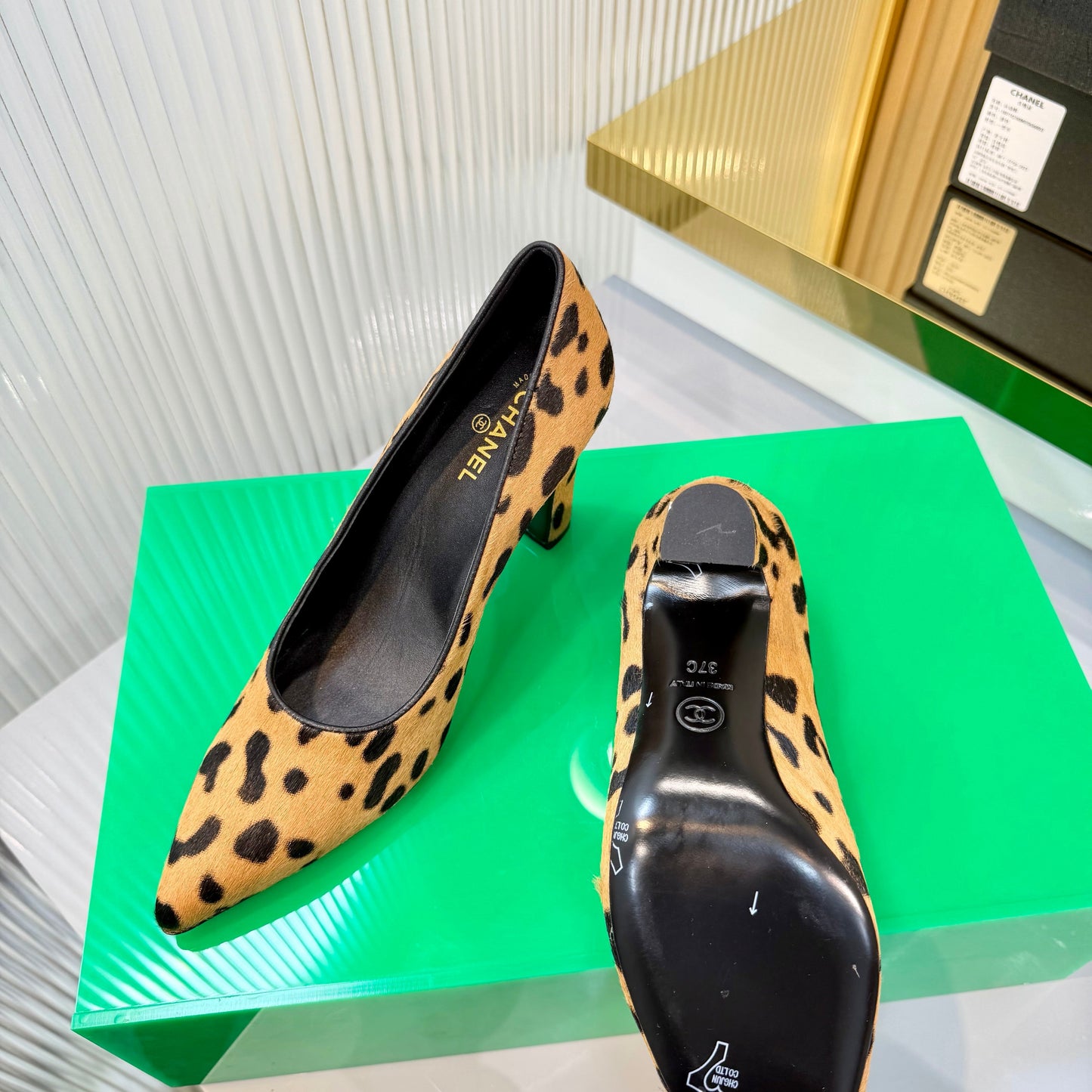 CC 26s Pumps 8.5cm Leopard Print Horsehair 924312