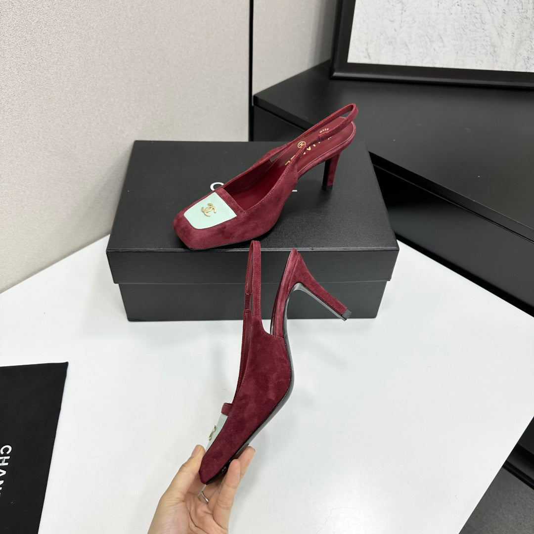 CC Block Slingback Burgundy Red White Suede 743250