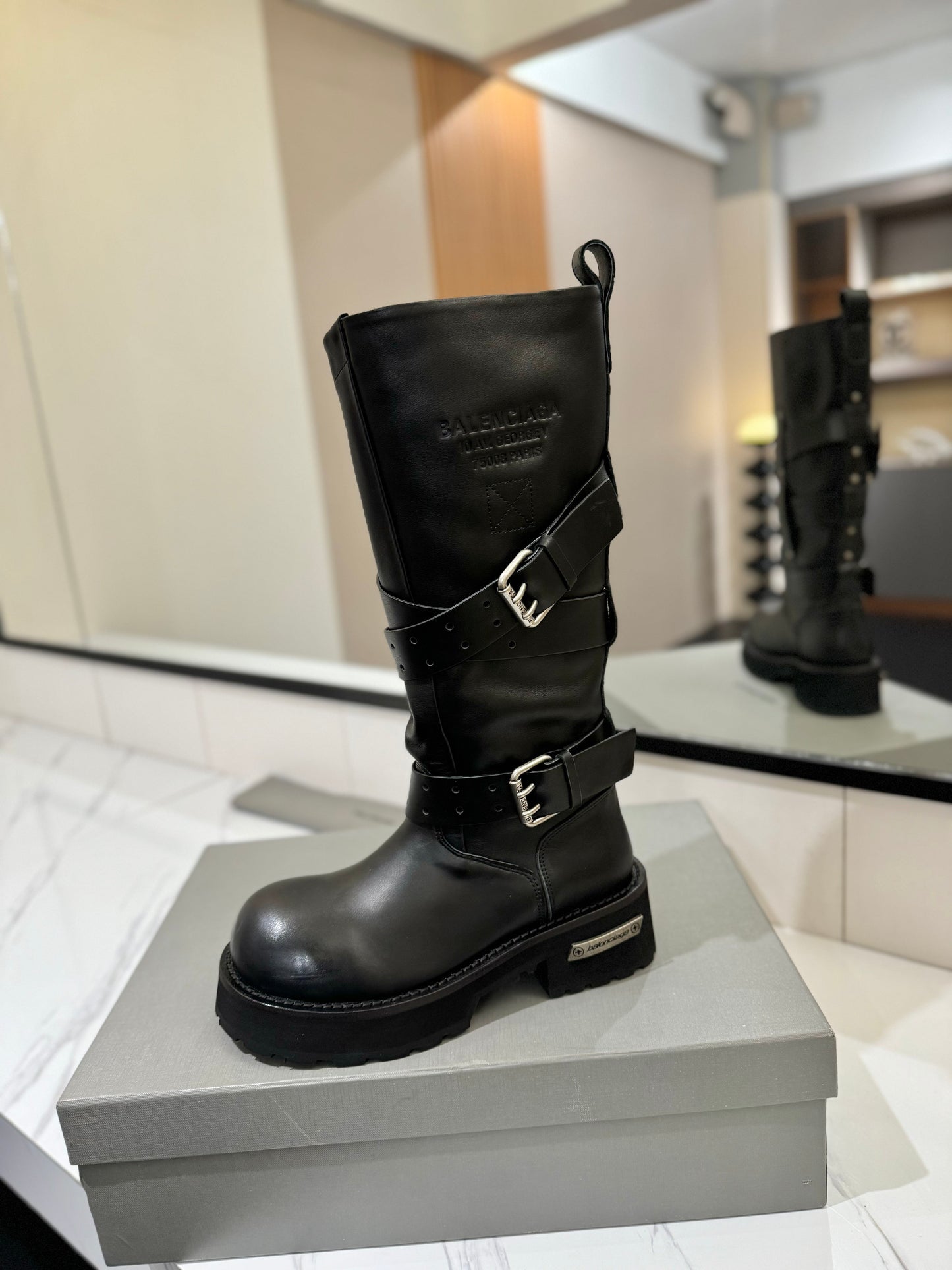 Balenciaga 25s buckled high boots black calfskin 467611