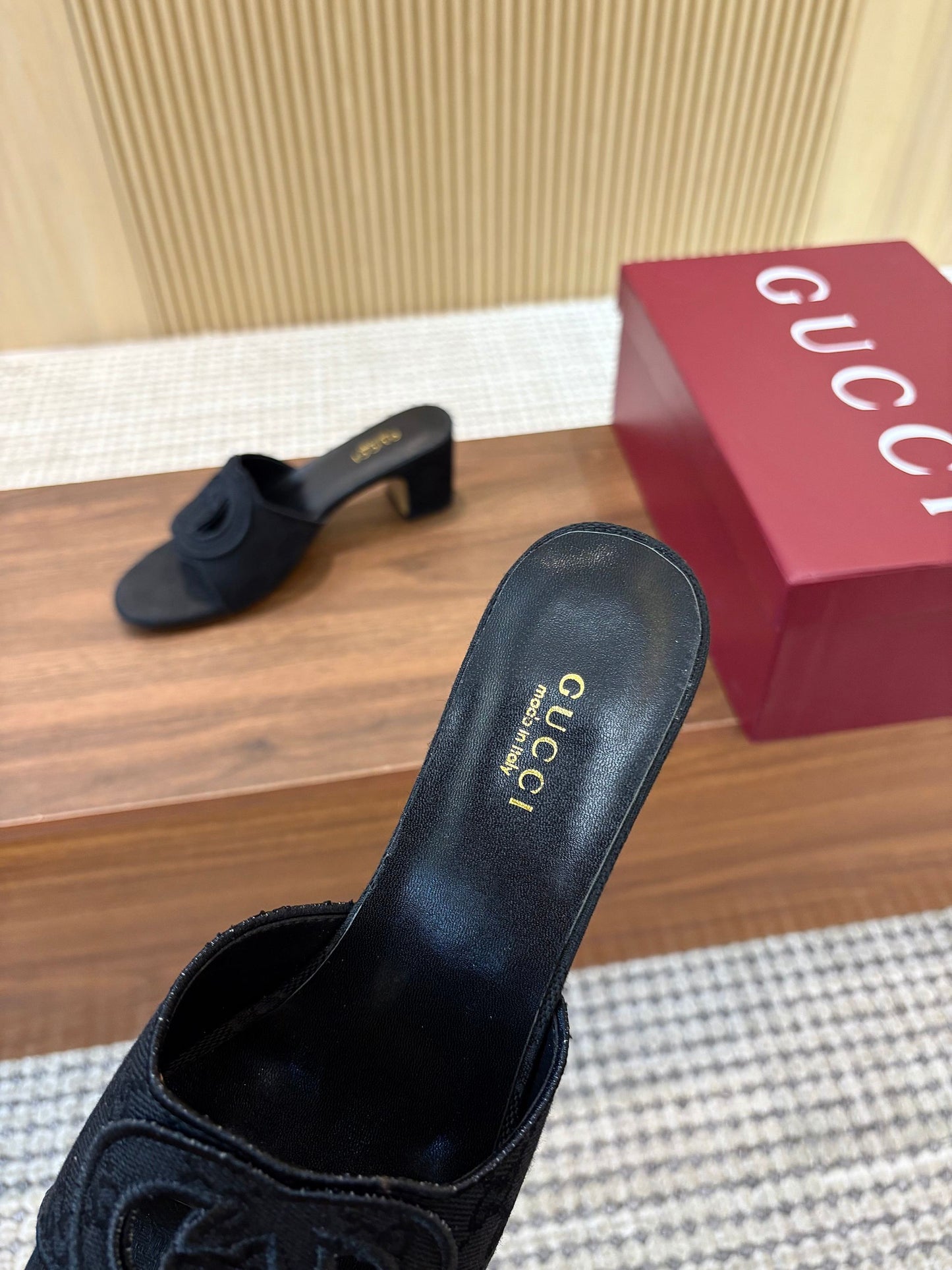 GG Interlocking G Cutout Sandals 5.5cm Black Canvas 646502