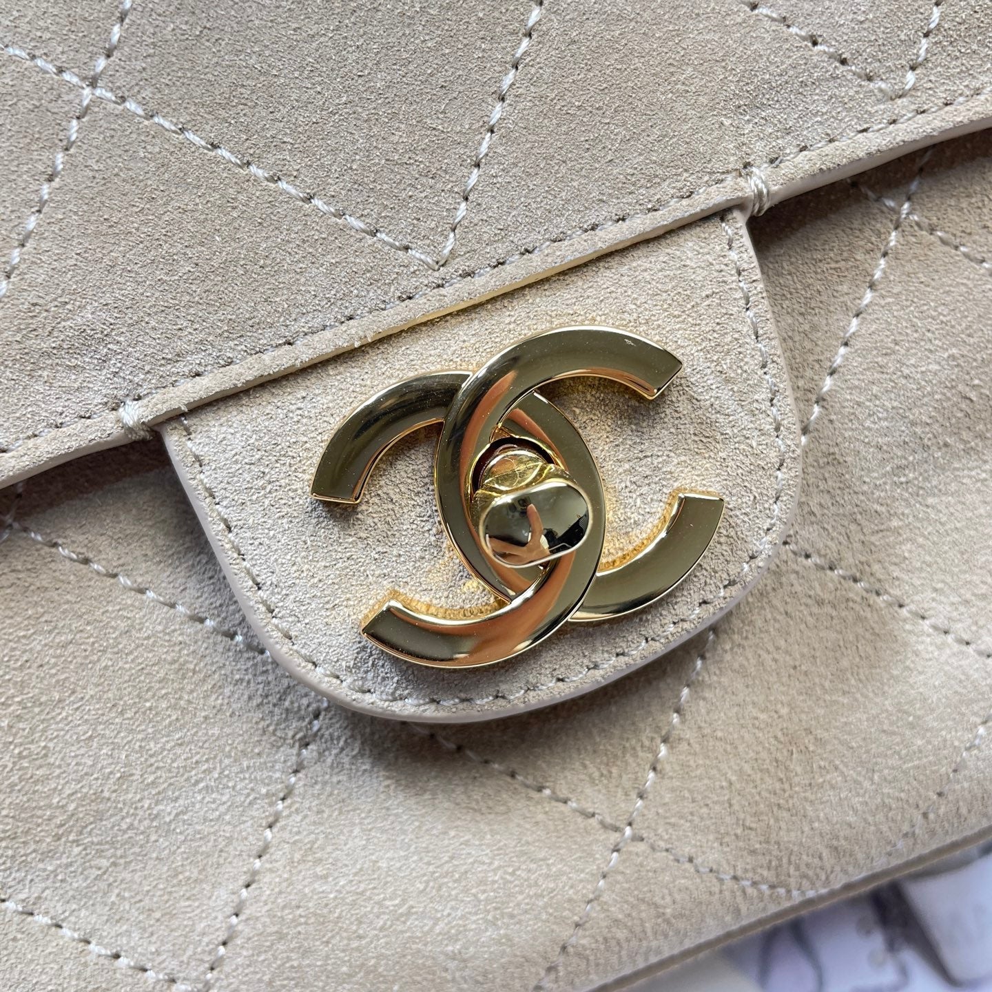 CC Shopping Tote Bag 33cm Khahi Quilted Suede