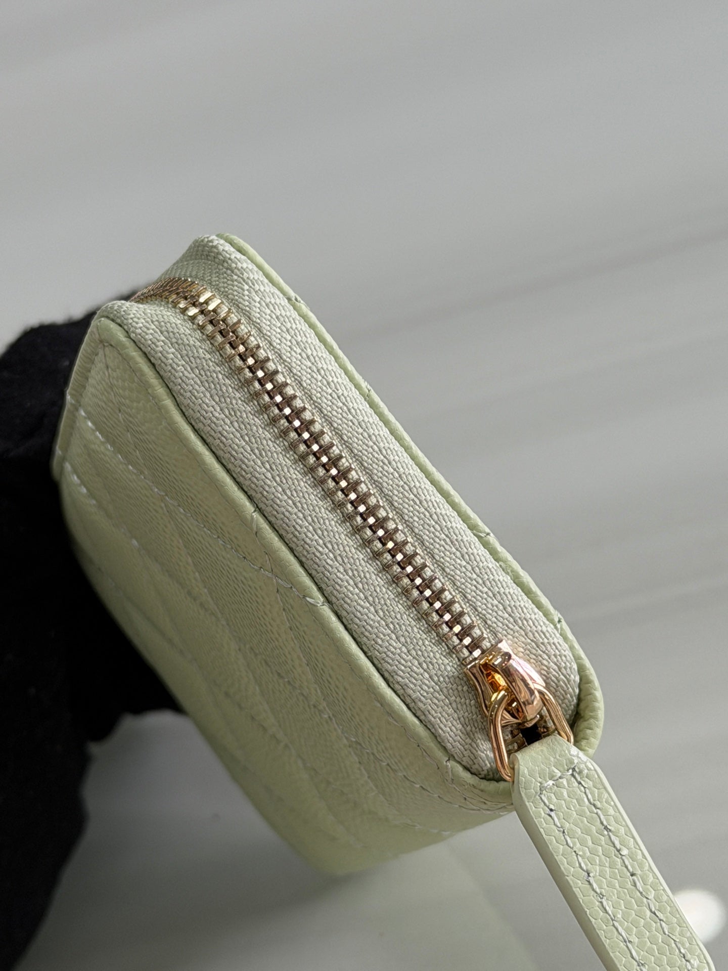 CC 26P Zipper Card Holder Light Yellow Quited Caviar Leather
