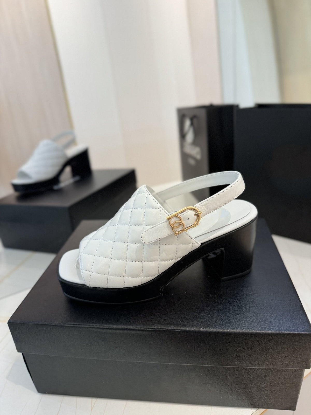 high heel 100 slingback sandal white black quilted calfskin