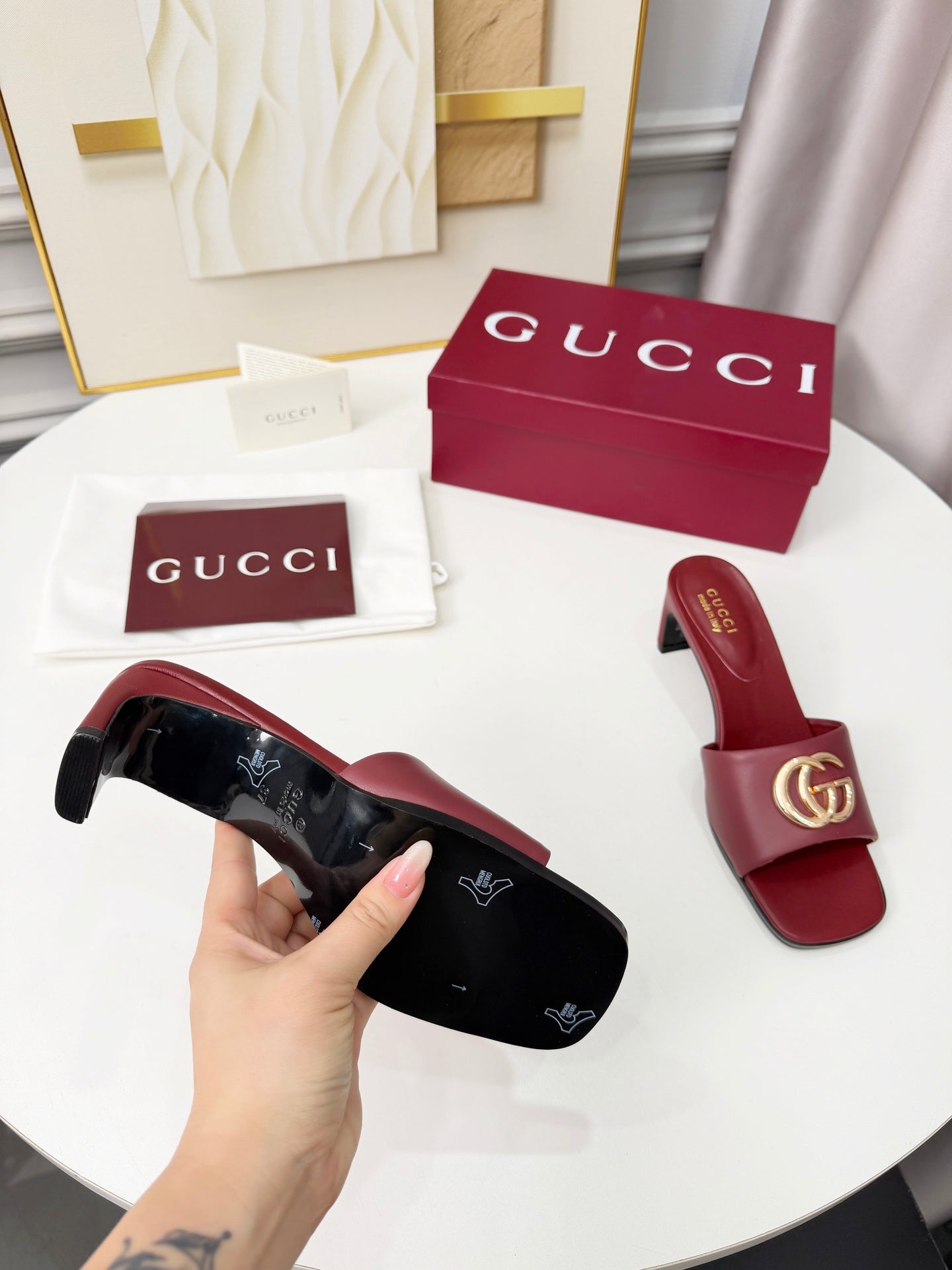 GG 2026 Early Spring Sandals Burgundy Sheepskin 688531