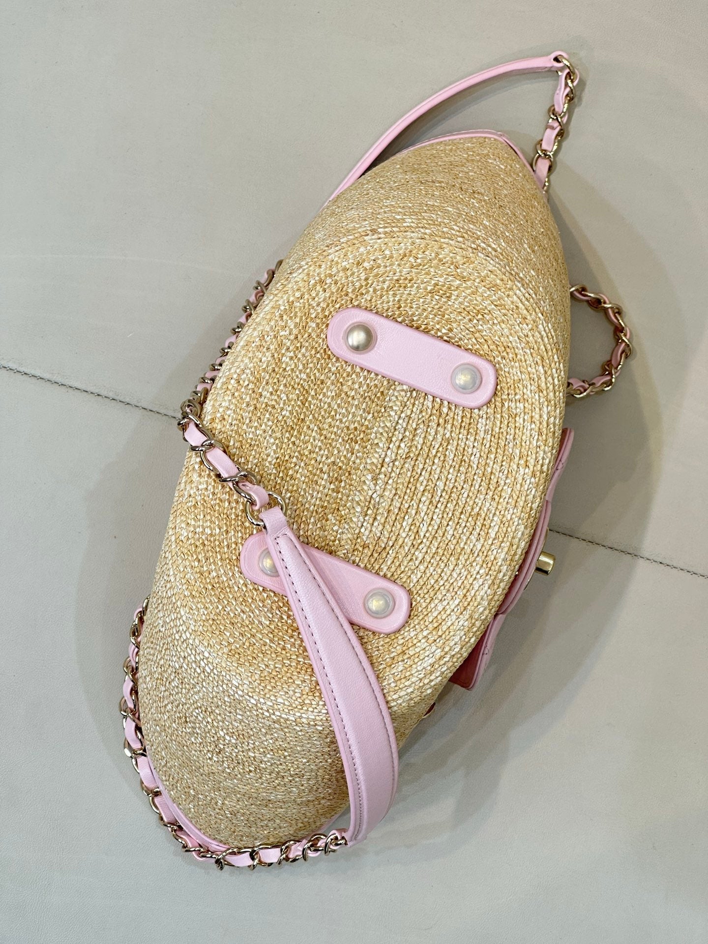 Chanel 2026 Shopping Bag 40cm Beige PInk Straw Lambskin