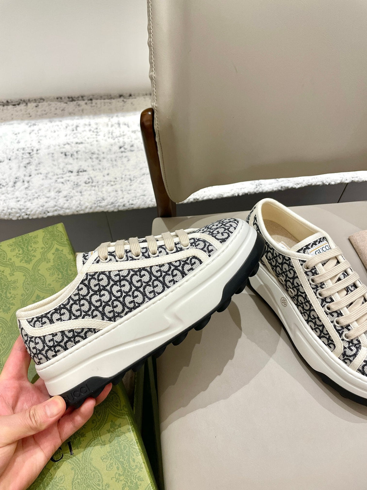 GG 26 Platform Sneaker Black White Monogram Canvas 632836