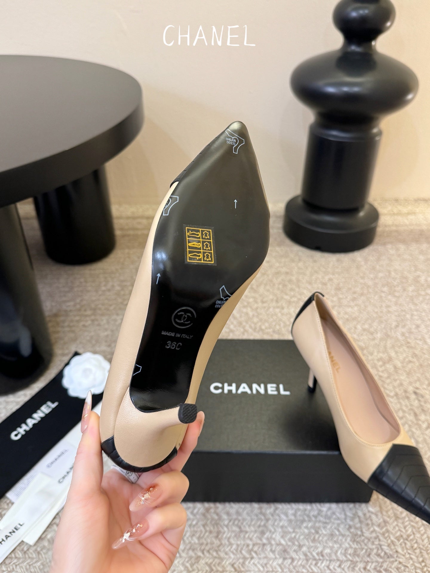 CC 26ss Pump Black Beige Lambskin 835696