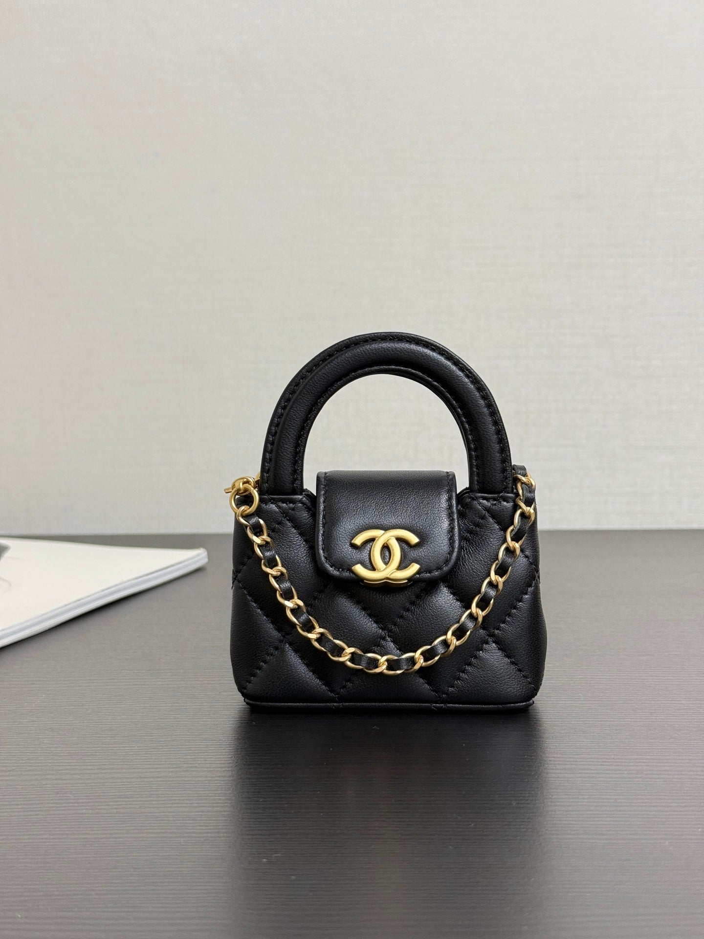 CC Mini Kelly Bag Charm Black Lambskin