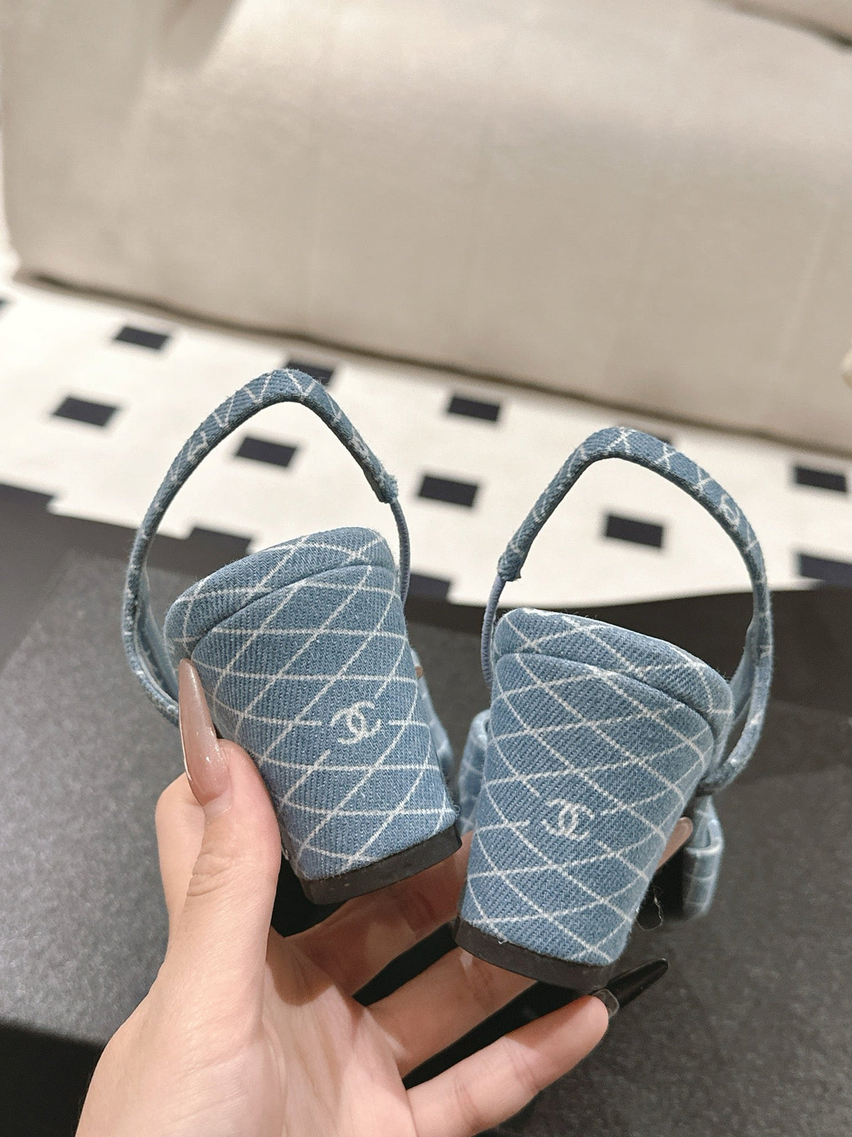 cc 25c slingback 55mm cross line pattern light blue denim 237487