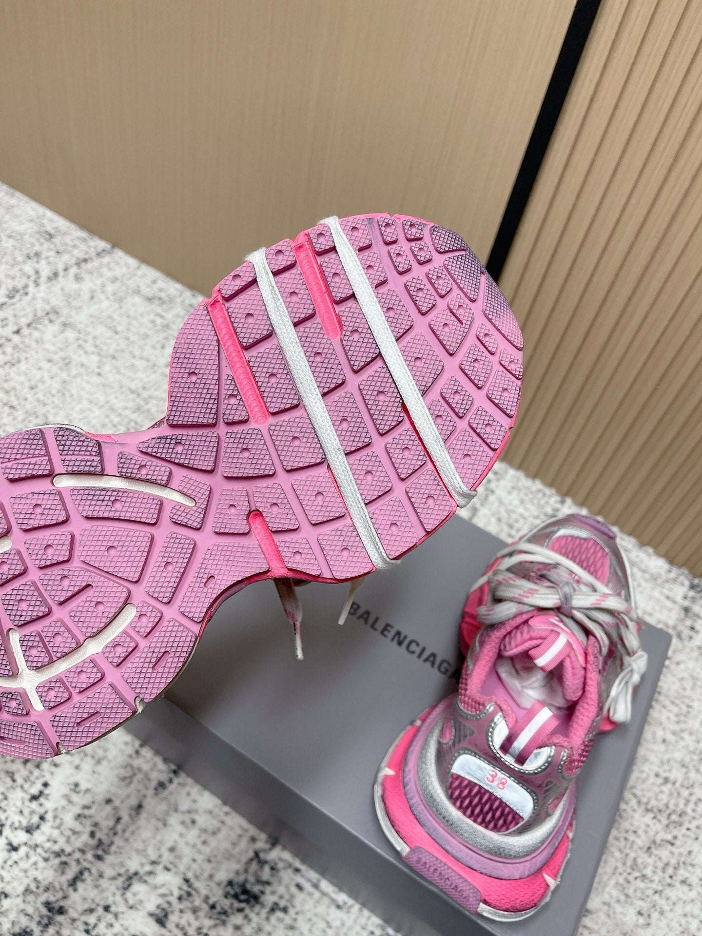 Balenciaga Sneaker Mesh Lace-up Pink Gray Fabric 534181