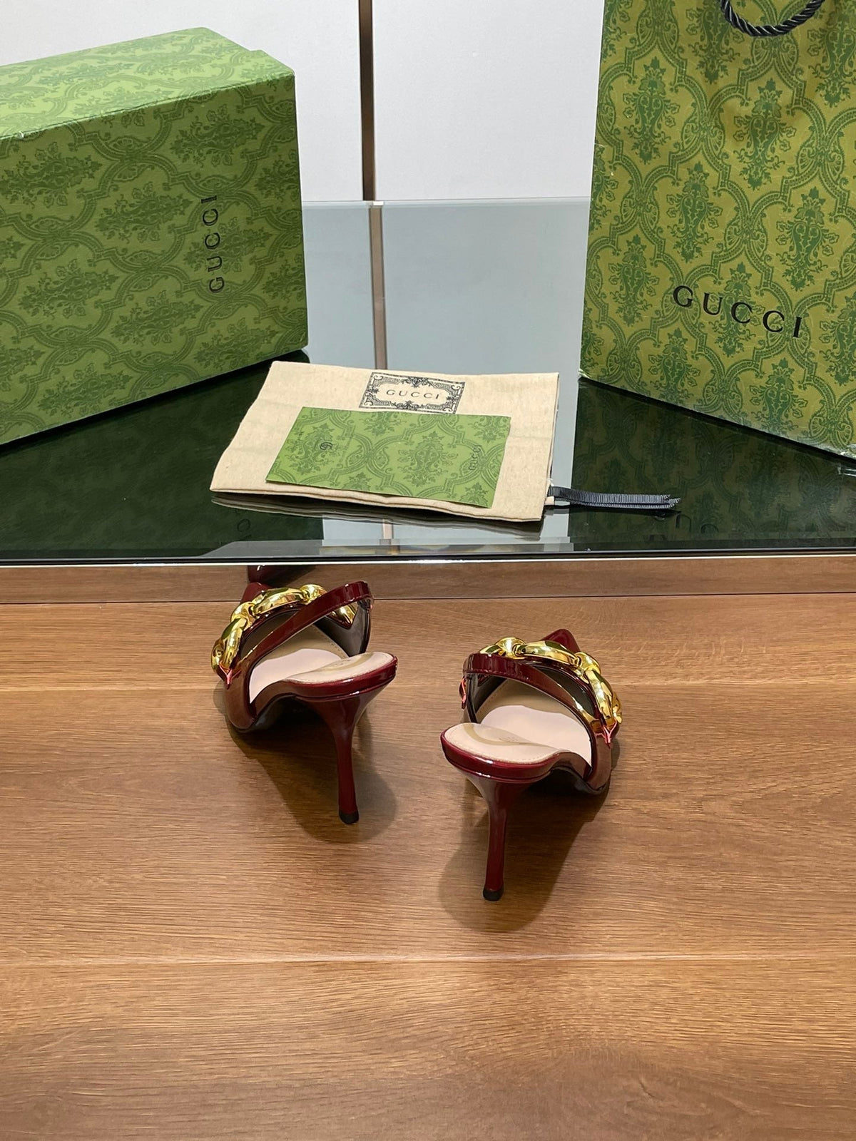 GG HIGH SLINGBACK 10.5 CM IN WINE RED GLOSSY CALFSKIN
