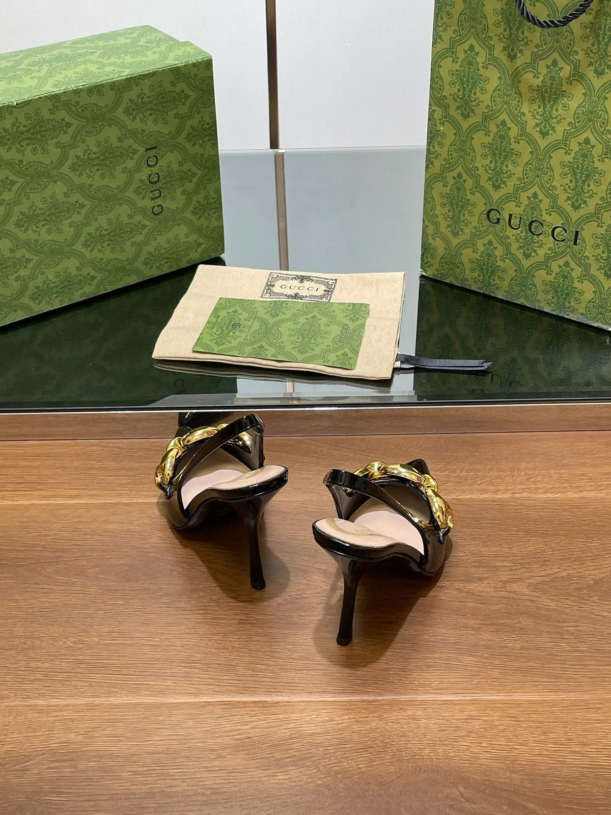 GG HIGH SLINGBACK 10.5 CM IN BLACK GLOSSY CALFSKIN