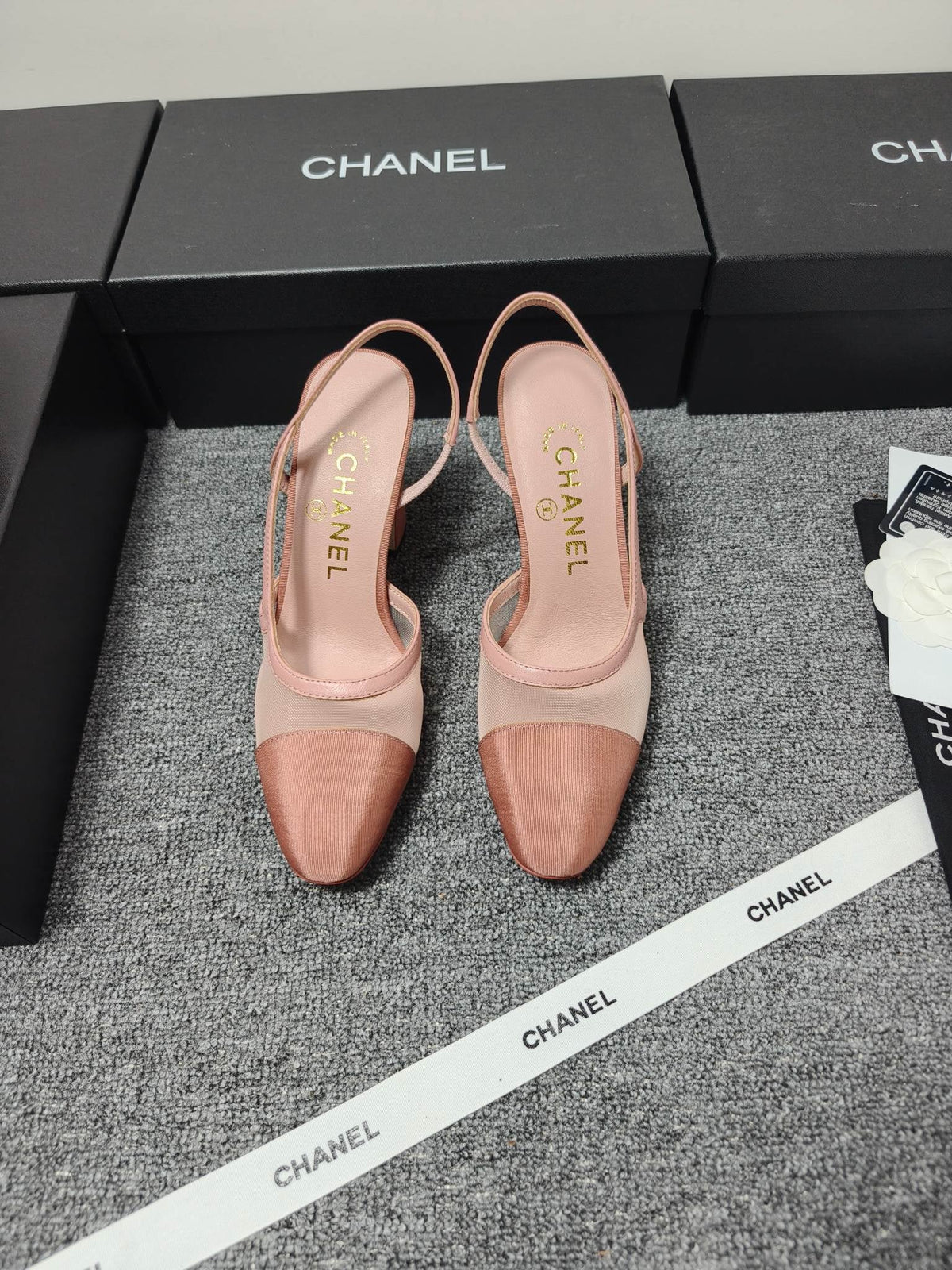 CC 26s Slingback 9.5cm Pink Mesh Fabric Sheepskin 681988