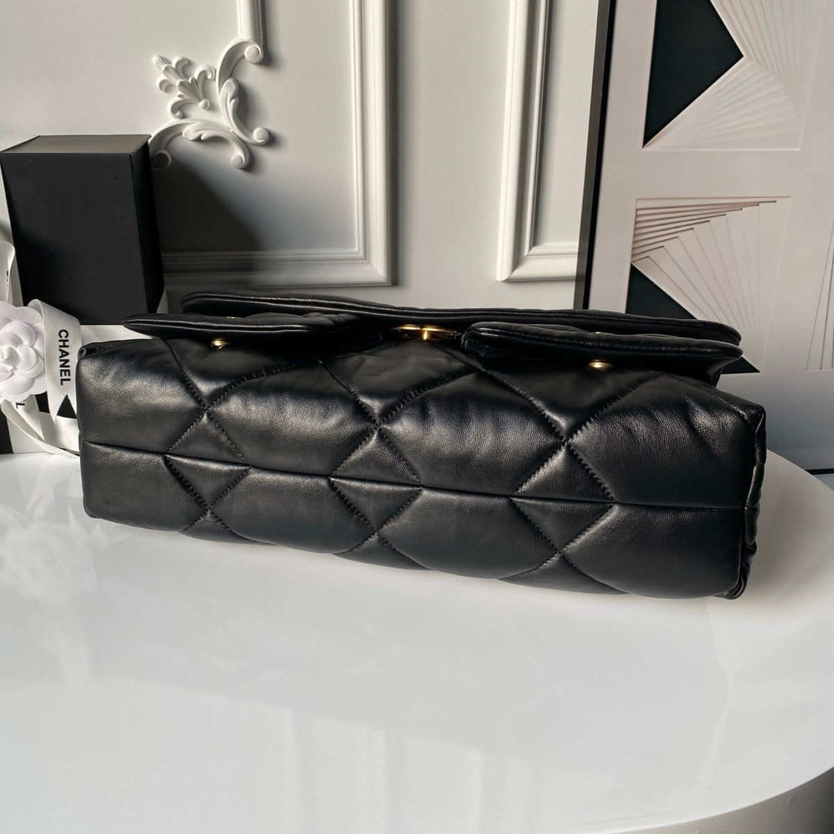 Chanel 26s Flap Bag 45cm In Black Lambskin With Gold Hardware