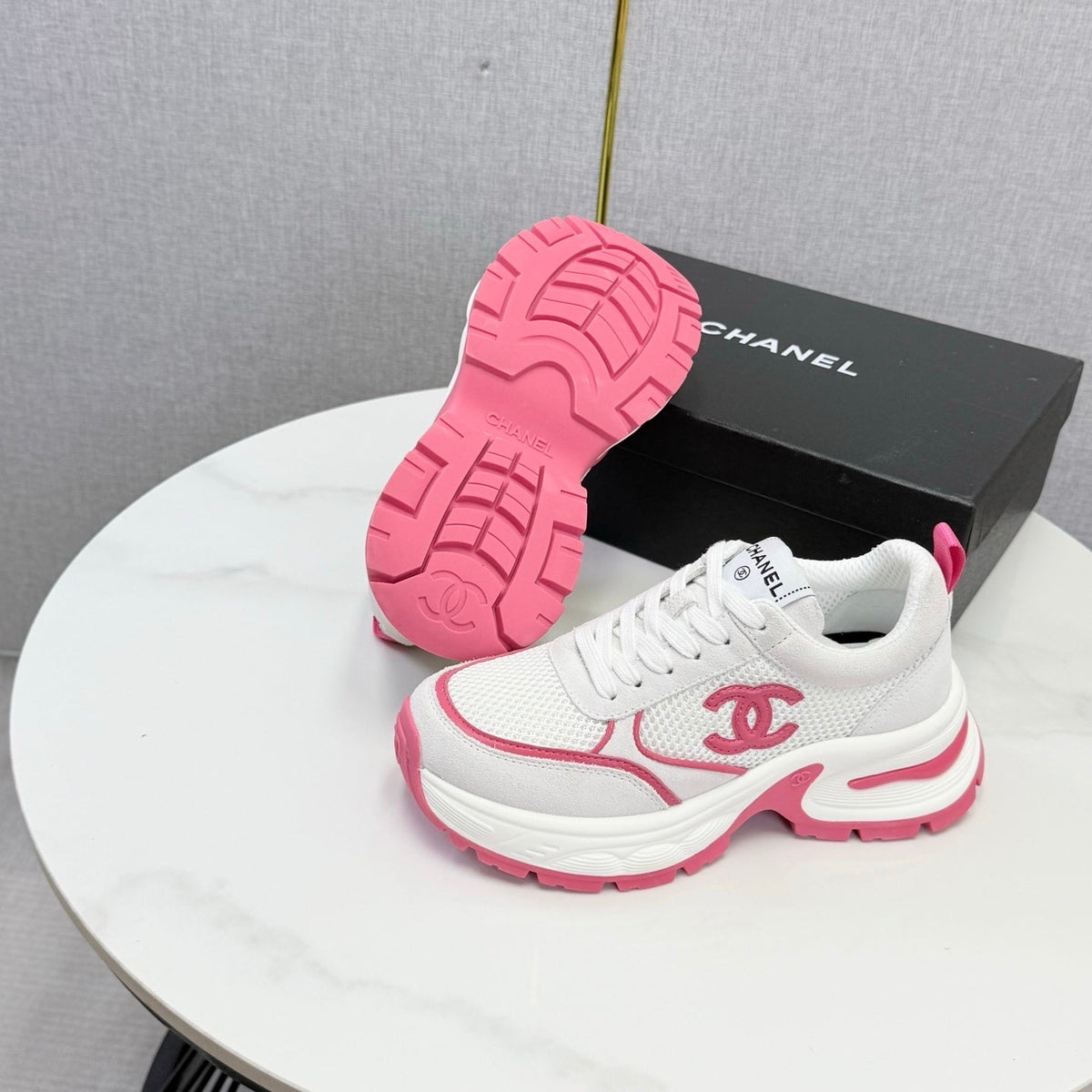 CC 26s Casual Sneakers White Hot Pink Mesh Suede 865838