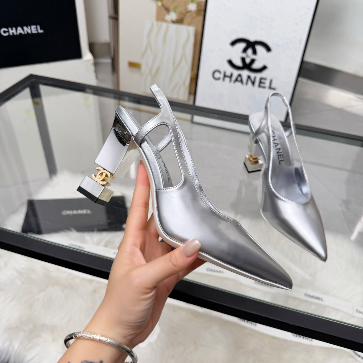 CC 26s Slingback 9cm Sliver Patent Leather 872873