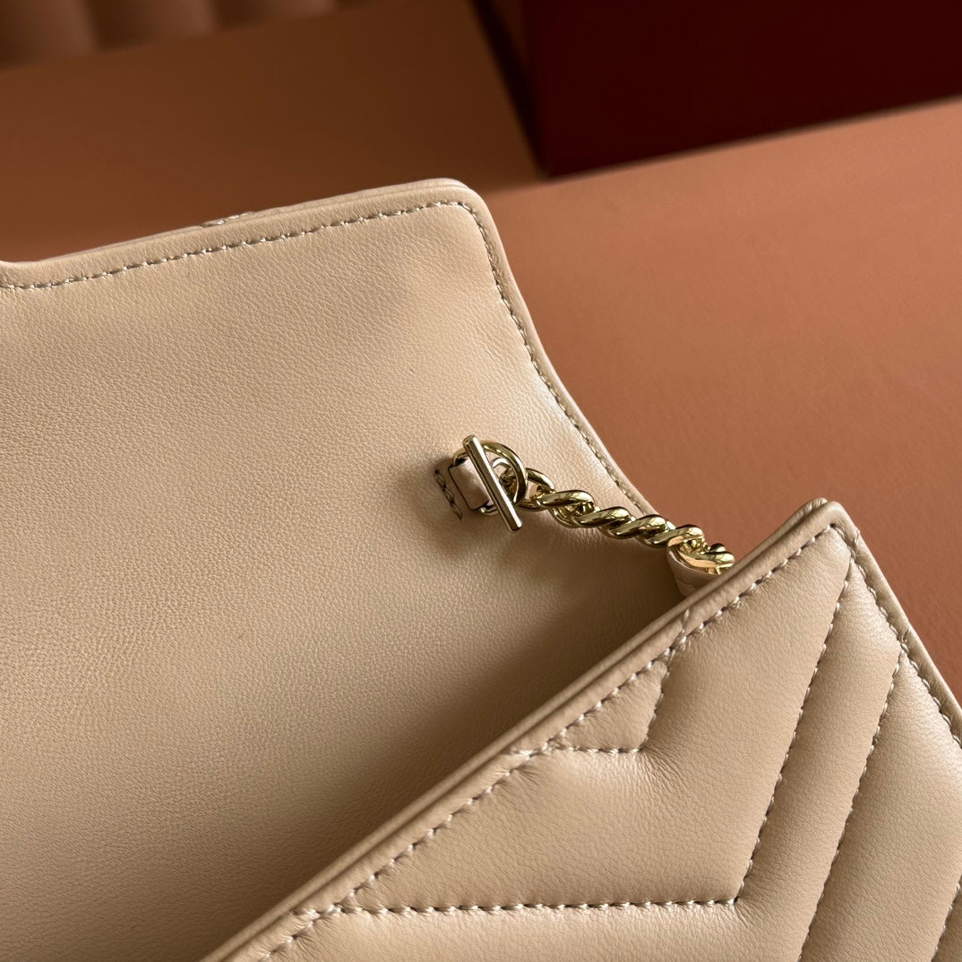 Gucci Marmont Chain Wallet Beige Cowhide 254972