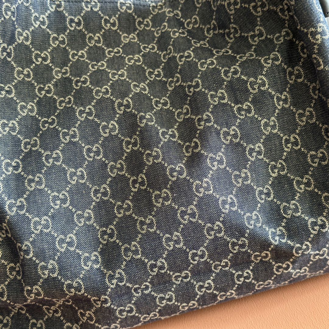GG Beatrix Large Tote Bag Beige & Dark Blue GG Monogram Fabric Monogram Fabric