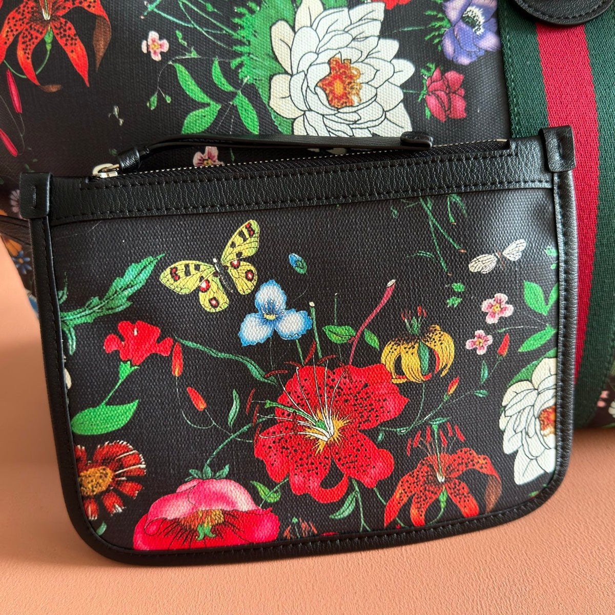 GG 26 Giglio Flora Large Tote Bag 60cm Black Canvas 292578