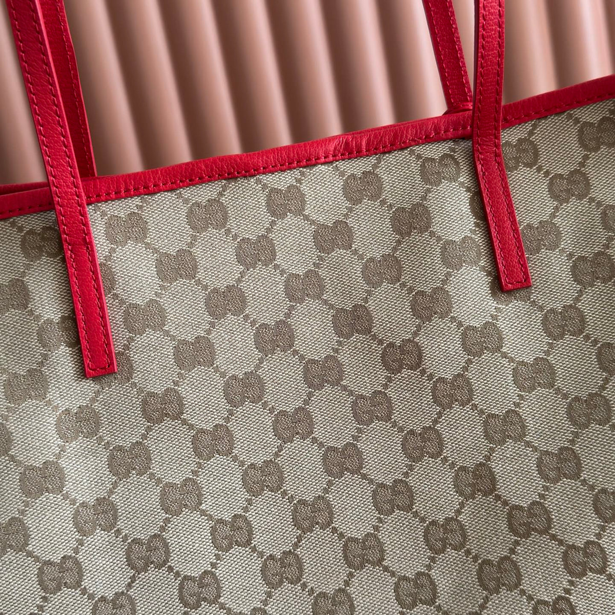 GG Tribeca Large Tote Bag Beige Red Canvas Cowhide 292501