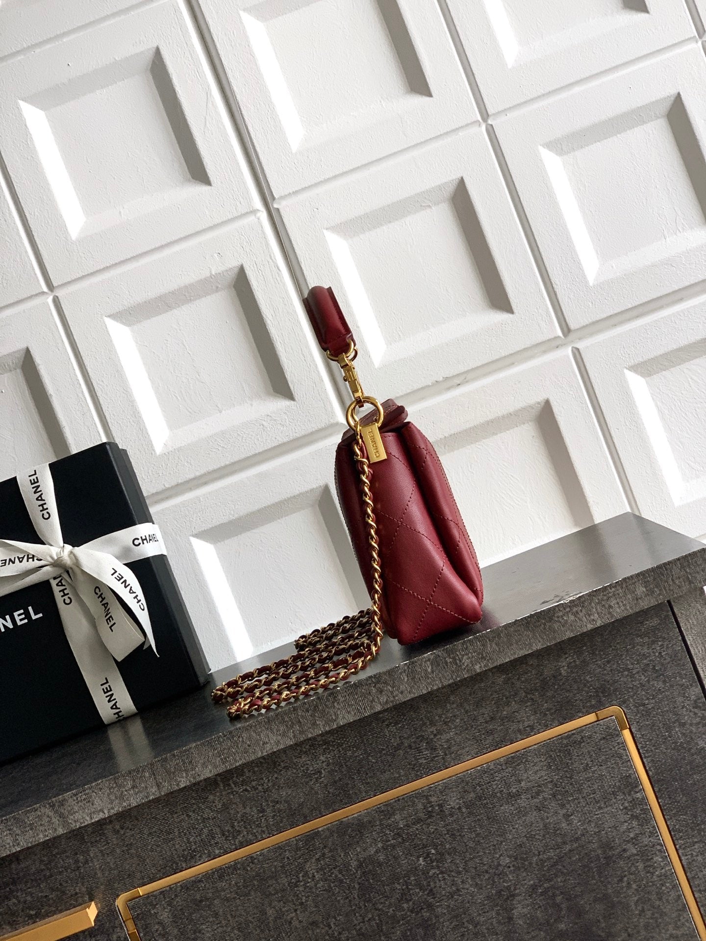 CC 26s Boho Mini Top Closure Bag Burgundy Lambskin