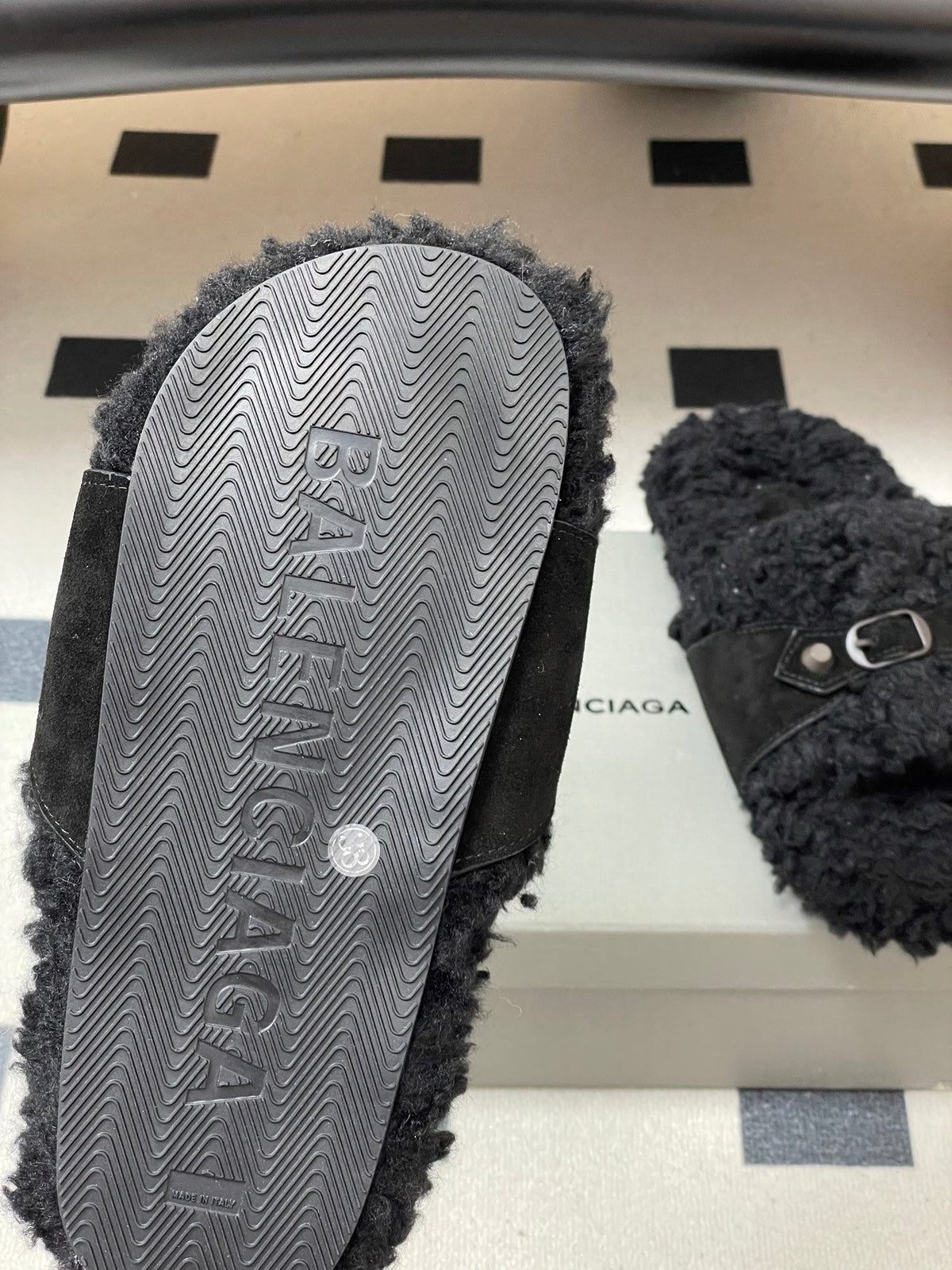 Balenciaga Classic Buckle Slippers Black Wool 535030
