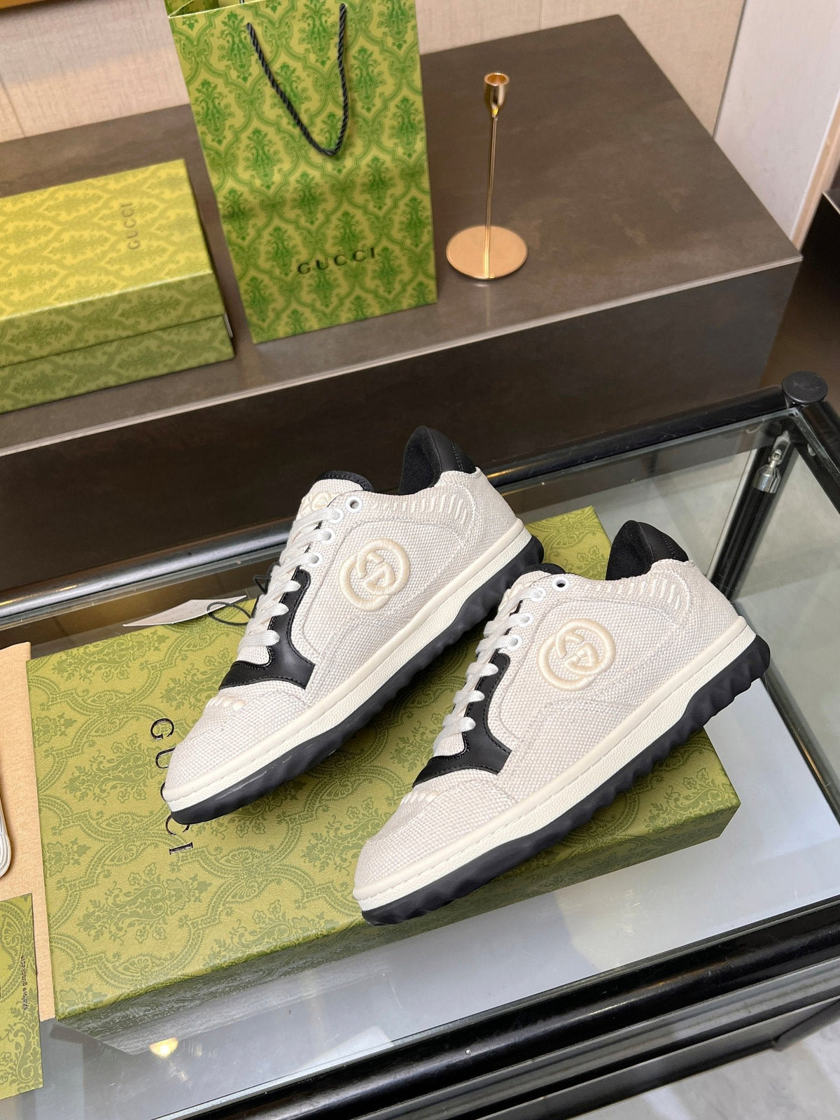 GG MAC80 TRAINER CREAMY WHITE AND BLACK CALFSKIN