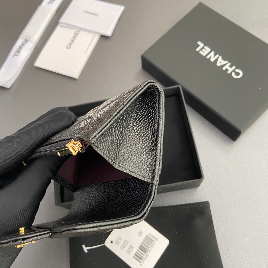 CC Zipper Flap Card Holder Black Caviar GHW 234673