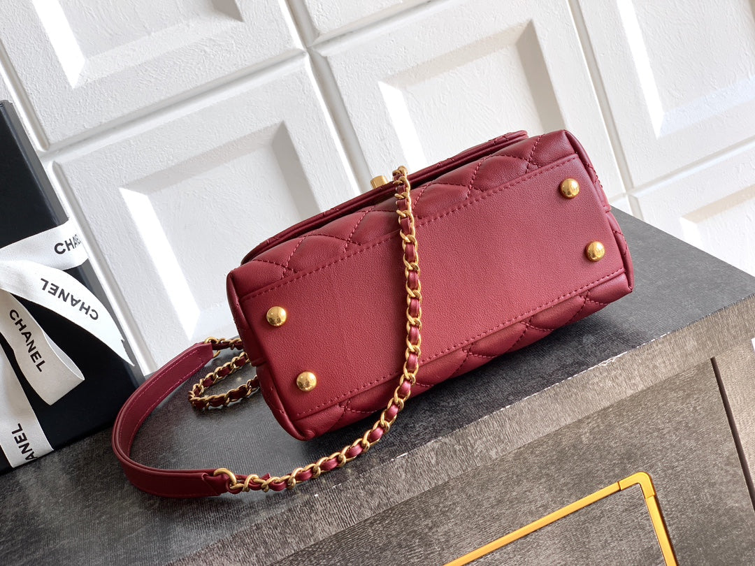 CC Coco Top Handle Bag 19cm Burgundy Quited Leather