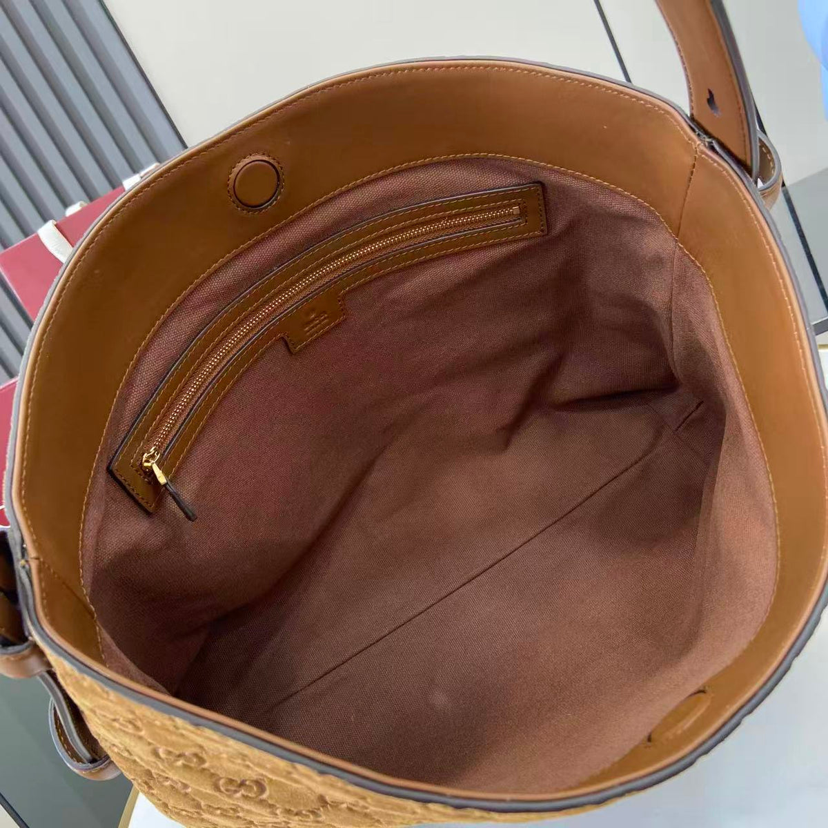 Gucci 25 Beatrix Handbag Brown Gold Suede