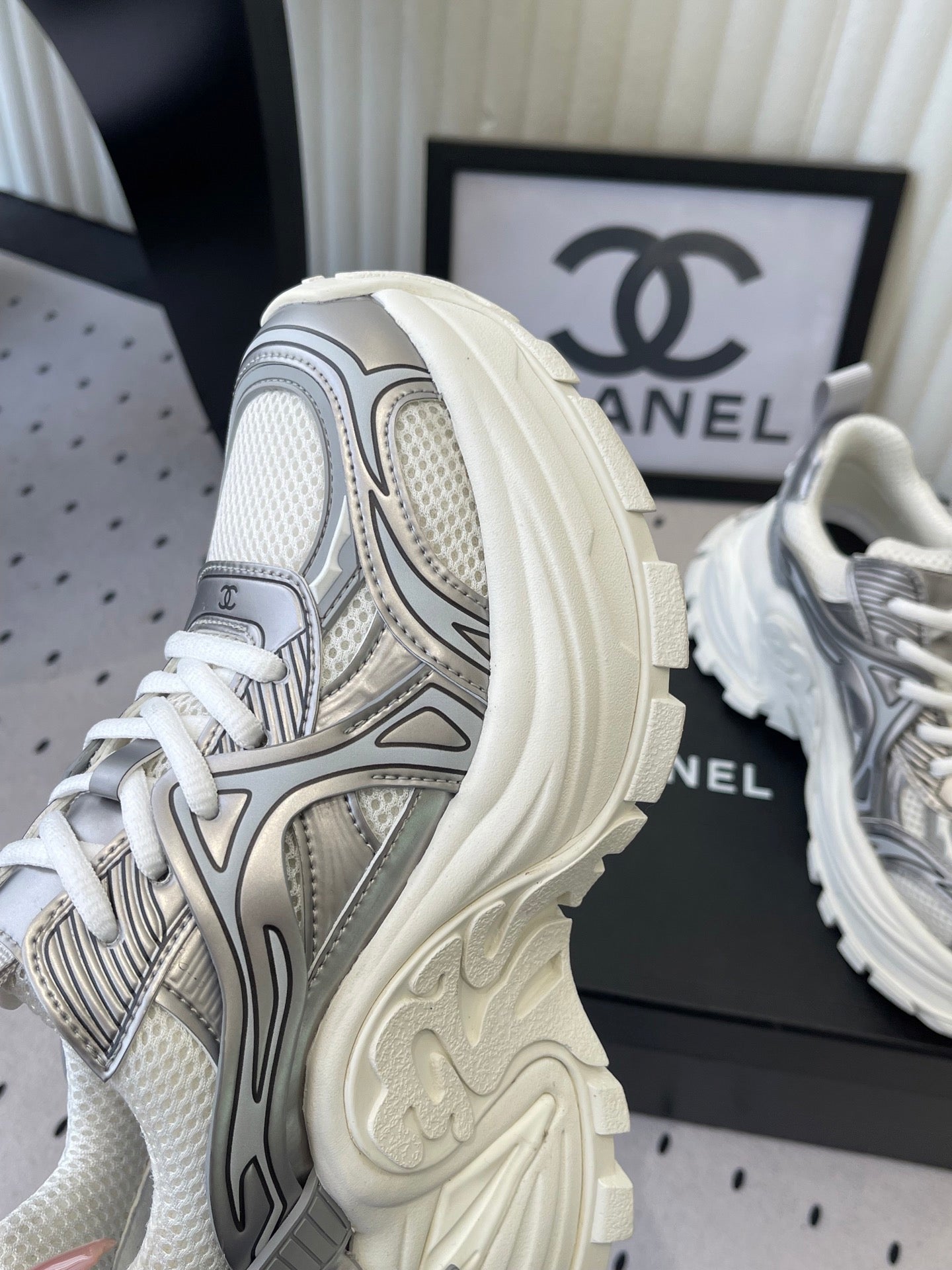 CC Platform Sneakers Sliver White Mesh Rubber 611804