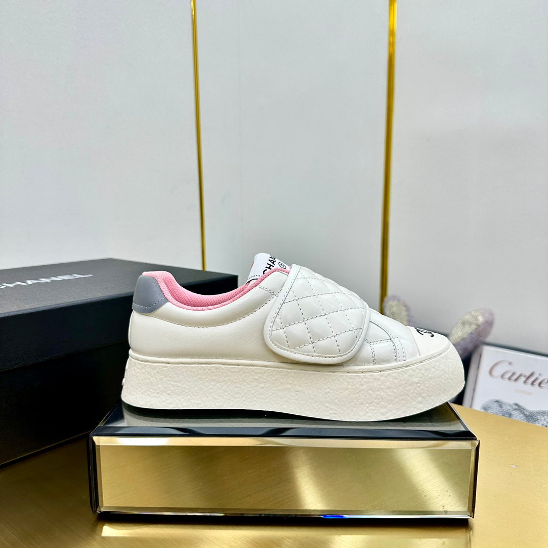 CC Quilted Velcro Strap Sneaker White Pink Sheepskin Mesh 832629