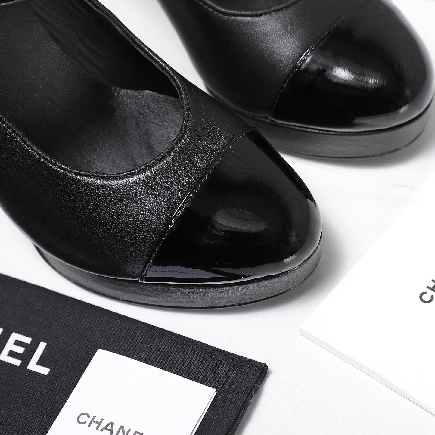 CC Buckle Platform Pumps 100mm Black Lambskin 425881