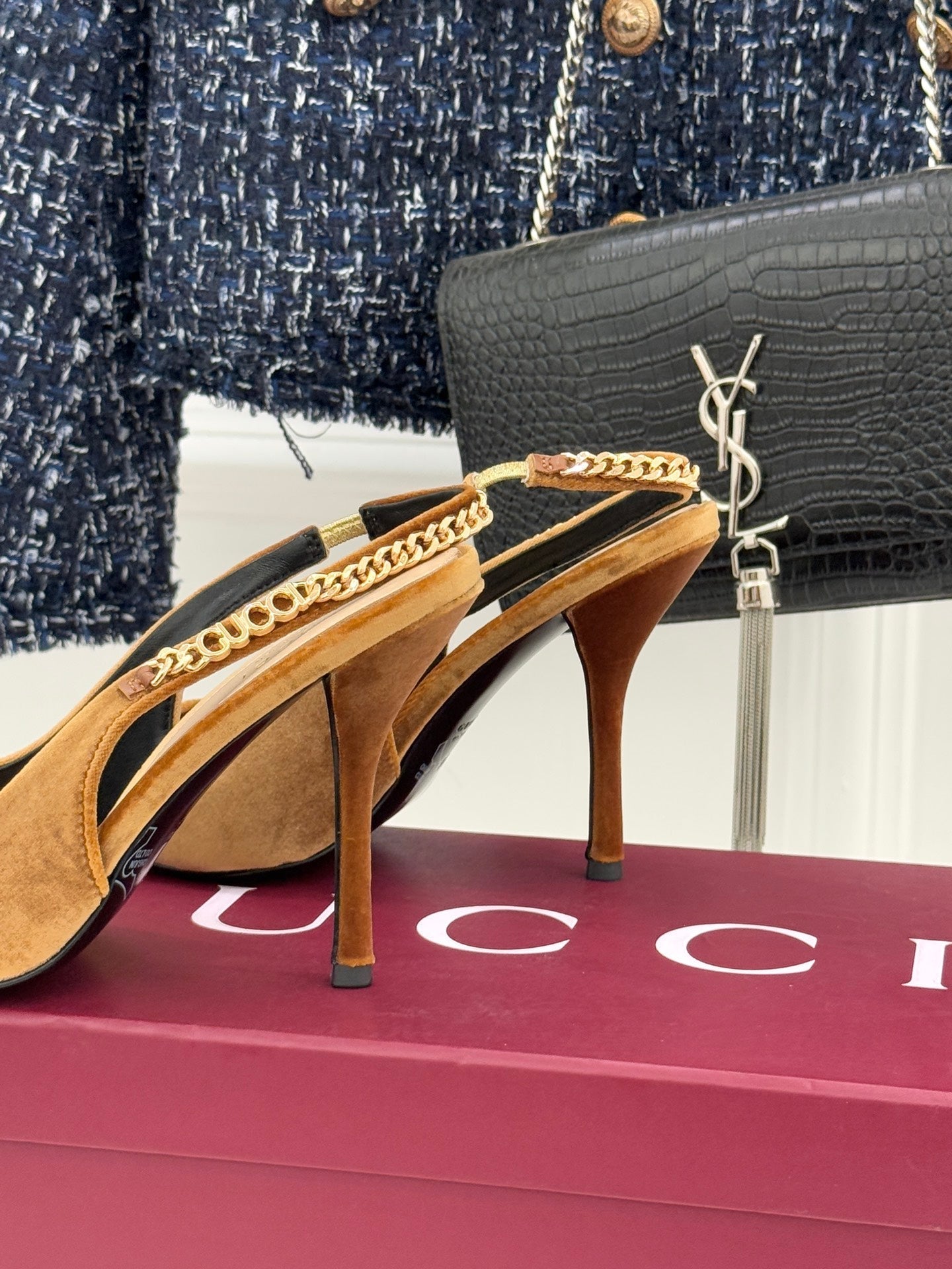 GG 26 Signoria Slingback Pumps 10.5cm Brown Wood Suede 632526